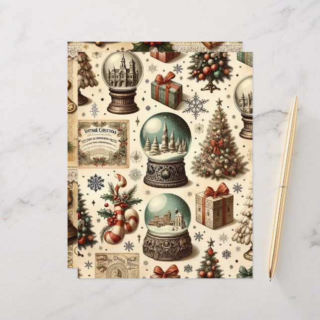 Vintage Christmas Ephemera Scrapbook Paper (Vorderseite/Rückseite Beispiel)