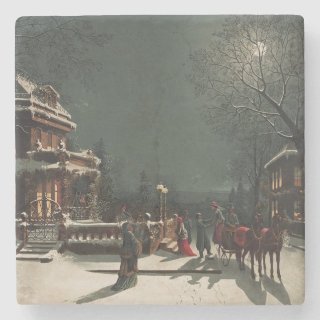 Vintage Christmas Eve Party Steinuntersetzer (Vorderseite)