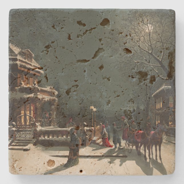 Vintage Christmas Eve Party Steinuntersetzer (Vorderseite)