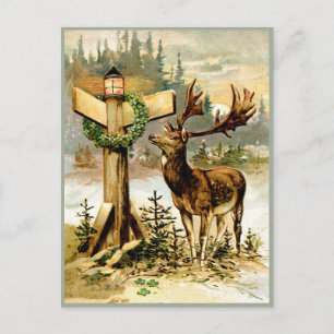 VINTAGE CHRISTMAS EVE REINDEER FINDING HIS WAY FEIERTAGSPOSTKARTE