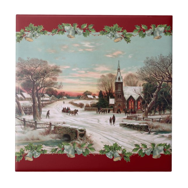 Vintage Christmas Eve Tile Fliese (Vorderseite)