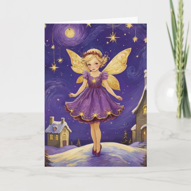 Vintage Christmas Fairy Art Custom Text Karte (Vorderseite)