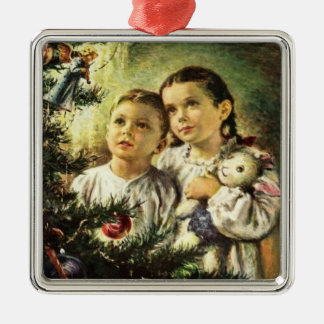 Vintage Christmas Family Brother Sister Ornament Aus Metall