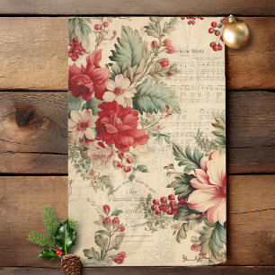 Vintage Christmas Floral Ephemera Decoupage Seidenpapier