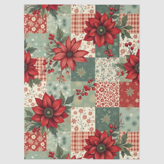 Vintage Christmas Floral Quilt Pattern Decoupage  Seidenpapier (Vorderseite)