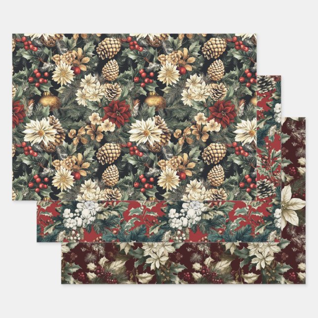 Vintage Christmas Florals Geschenkpapier Set (Set)