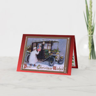 Vintage Christmas, Flowers for a girl in a car Feiertagskarte