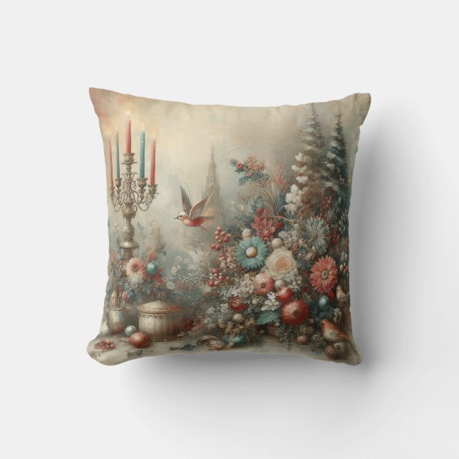 Vintage Christmas Flowers Kissen (Vorderseite)