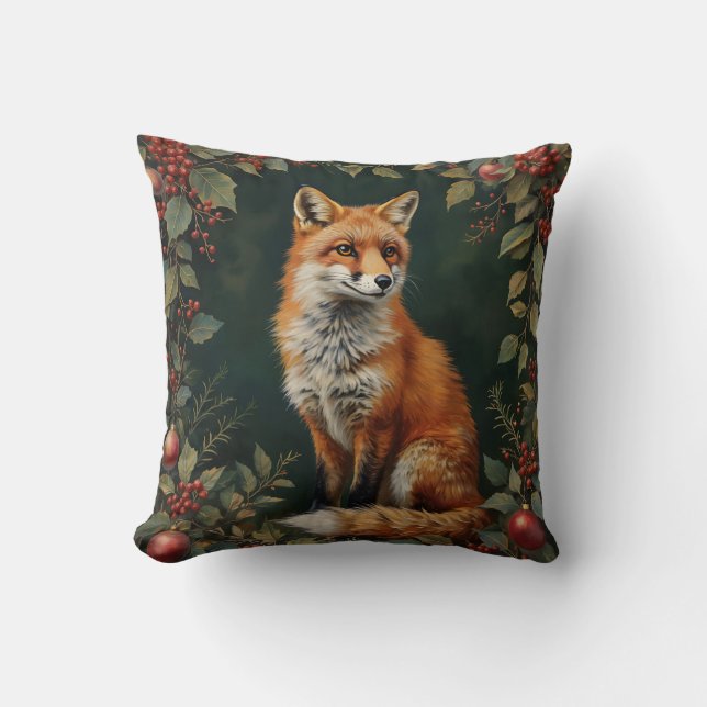 Vintage Christmas Fox with Botanical Accent Kissen (Vorderseite)
