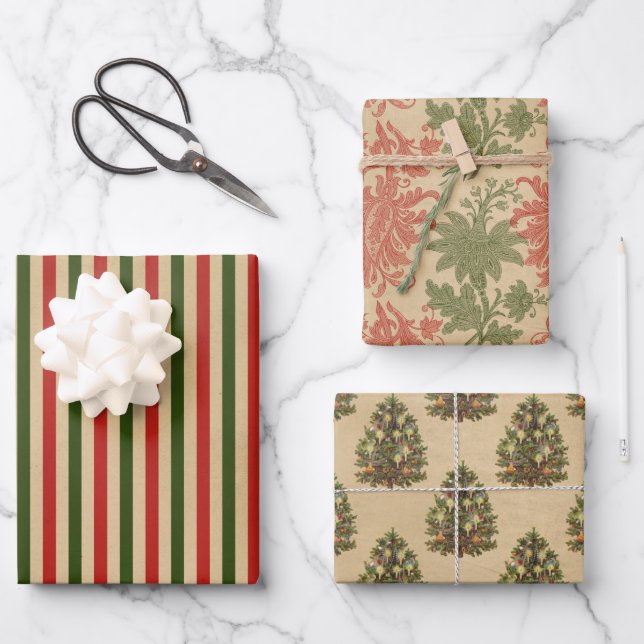 Vintage Christmas Geschenkpapier Set (Vorderseite)