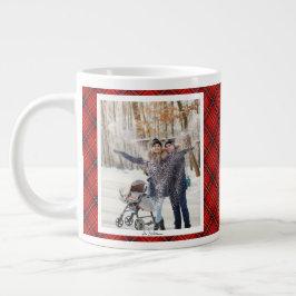 Vintage Christmas Gift 2 Photo Trendy Red Plaid  Jumbo-Tasse