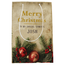 Vintage Christmas Gift Bag – Elegant Gold Holiday Mittlere Geschenktüte