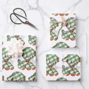 Vintage Christmas Gingham Puppy Dog Stufftier Geschenkpapier Set
