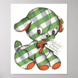 Vintage Christmas Gingham Puppy Dog Stufftier Poster