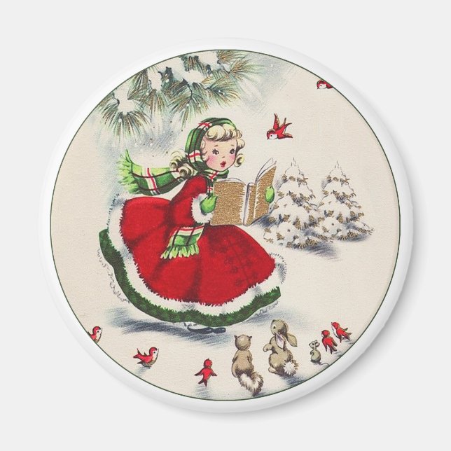 Vintage Christmas Girl Magnet (Vorne)