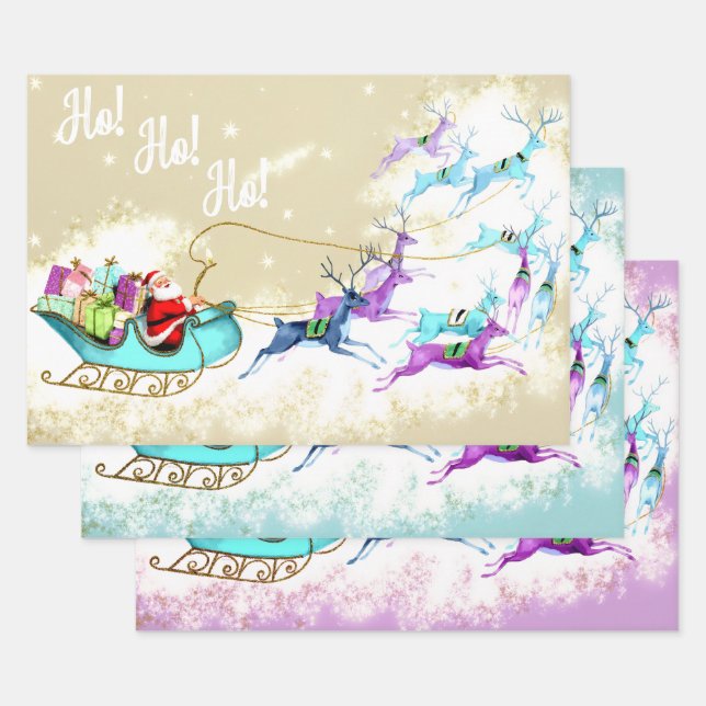 Vintage Christmas Glittering Pastel Reindeer Geschenkpapier Set (Set)