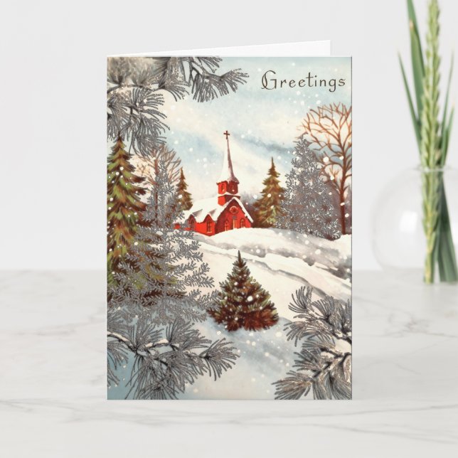 Vintage Christmas Glittering Winter Village  Feiertagskarte (Vorderseite)