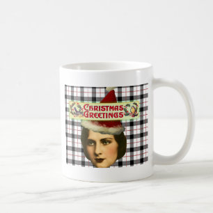 Vintage Christmas Greetings Lady Kaffeetasse