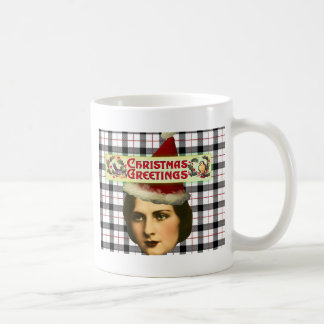 Vintage Christmas Greetings Lady Kaffeetasse