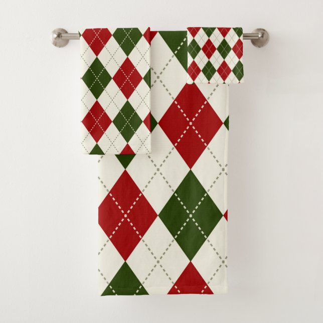 Vintage Christmas Harlequin Kariert | Badehandtuch Badhandtuch Set (Insitu)