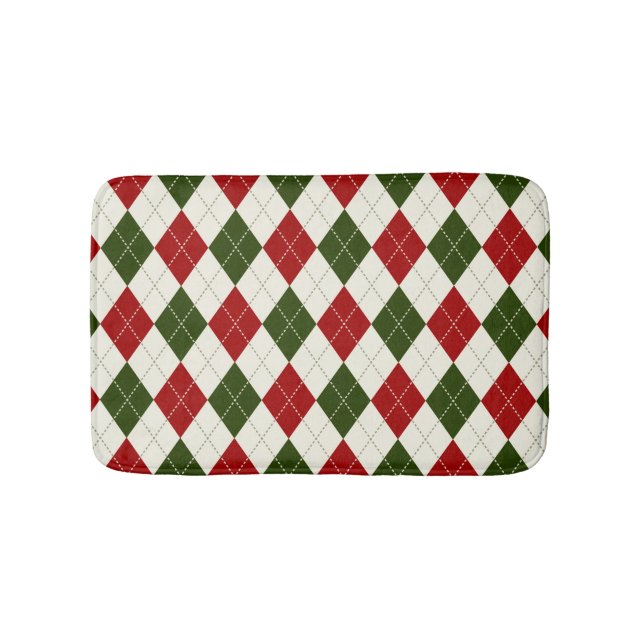 Vintage Christmas Harlequin Kariert | Bath Mat Badematte (Vorderseite)