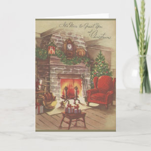 Vintage Christmas Hearth Feiertagskarte