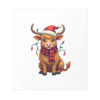 Vintage Christmas Highland Cow Cute Holiday Vector Notizblock