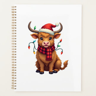 Vintage Christmas Highland Cow Cute Holiday Vector Planer