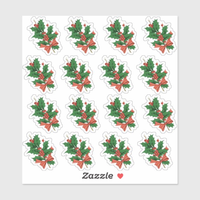 Vintage Christmas Holly Bow Umschlag Aufkleber (Blatt)