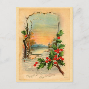 Vintage Christmas Holly Feiertagspostkarte