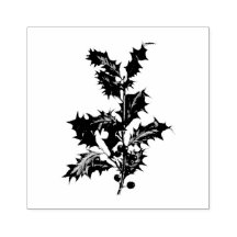 VINTAGE "CHRISTMAS HOLLY" HOLZ ART BRIEFMARKE