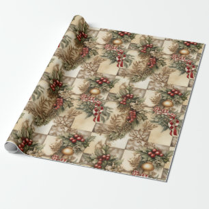 Vintage Christmas Holly Ivy Evergreen Swag Geschenkpapier