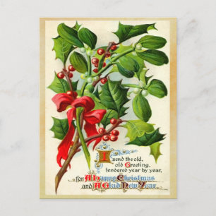 Vintage Christmas Holly Postcard Feiertagspostkarte