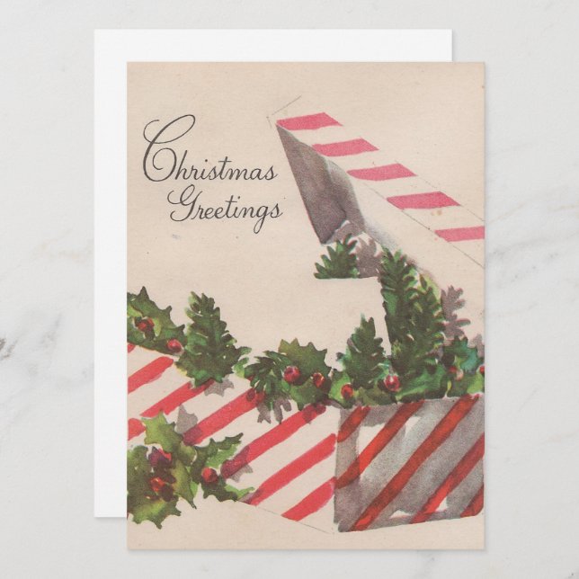 Vintage Christmas Holly Present Feiertagskarte (Vorne/Hinten)