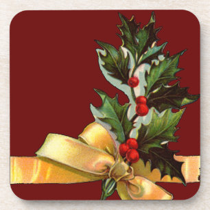 Vintage Christmas Holly Set von Cork Untersetzer