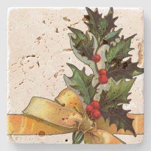 Vintage Christmas Holly Steinuntersetzer
