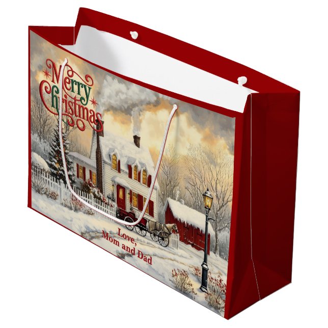Vintage Christmas Home Christmas Große Geschenktüte (Vorderseite Schrägansicht)