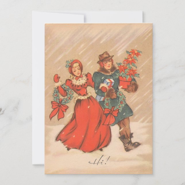 Vintage Christmas Jolly Couple Feiertagskarte (Vorderseite)
