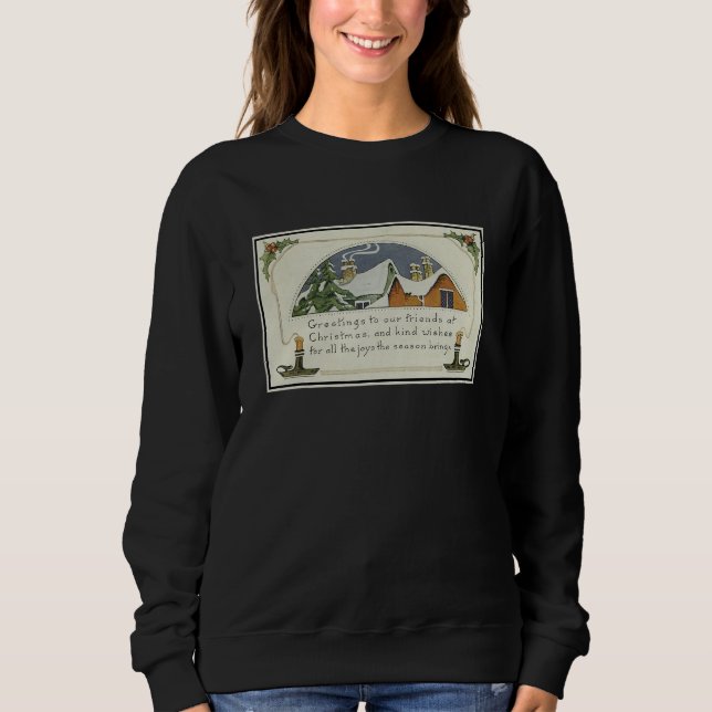 Vintage Christmas Joy Snow Covered Homes  1924  Sweatshirt (Vorderseite)