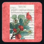 Vintage Christmas Kardinal Music Red Quadratischer Aufkleber<br><div class="desc">Verbringen Sie Weihnachten ein paar Feiertage mit diesen niedlichen Vintagen Kardinal Vogel Stille Nacht Musik Aufkleber!</div>