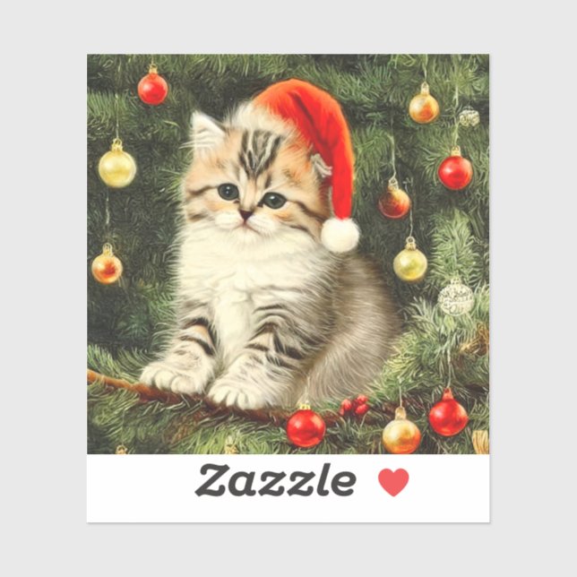 Vintage Christmas Kitten Aufkleber (Blatt)