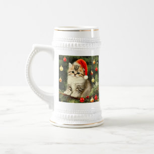 Vintage Christmas Kitten Bierglas