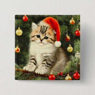 Vintage Christmas Kitten Button