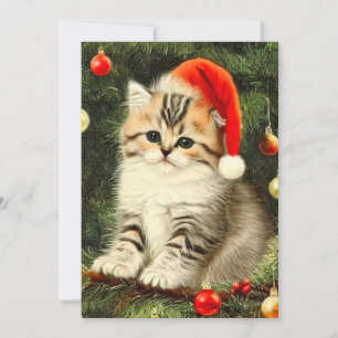 Vintage Christmas Kitten Einladung