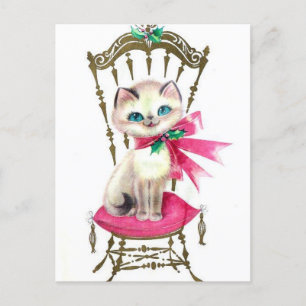 Vintage Christmas Kitten Feiertagspostkarte