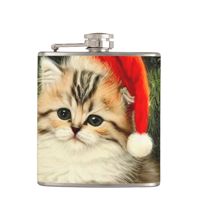 Vintage Christmas Kitten Flachmann (Vorderseite)