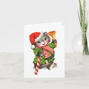 Vintage Christmas Kitten Karte