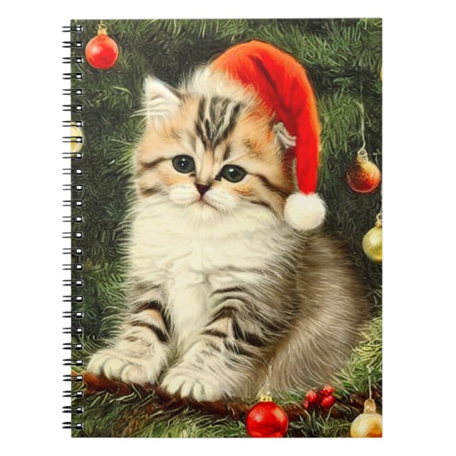 Vintage Christmas Kitten Notizblock (Vorderseite)