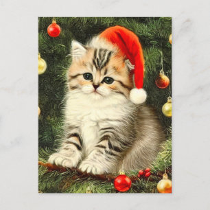 Vintage Christmas Kitten Postkarte