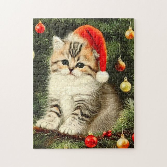 Vintage Christmas Kitten Puzzle (Vertikal)